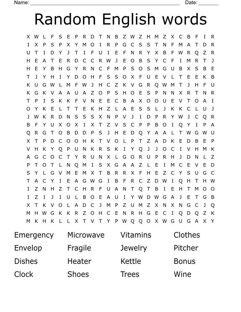 Random English words Word Search - WordMint