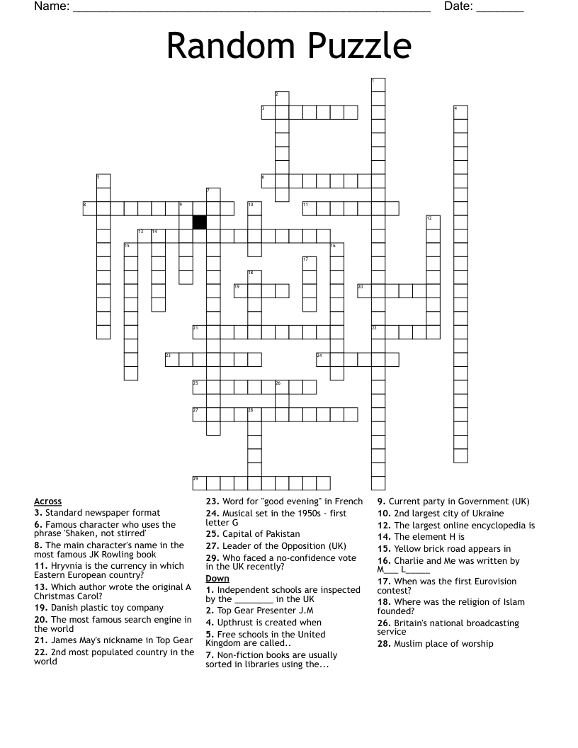 Random Puzzle Crossword WordMint