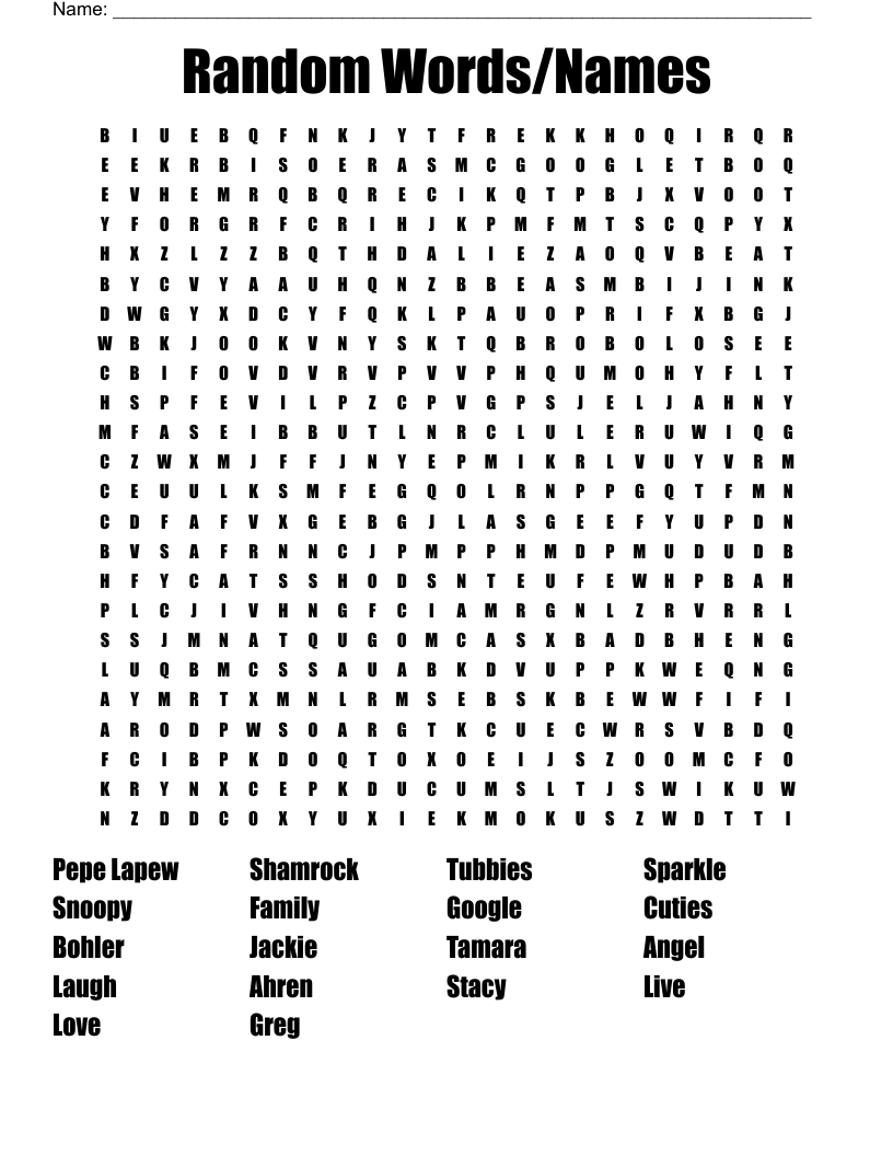 Random Words/Names Word Search - WordMint