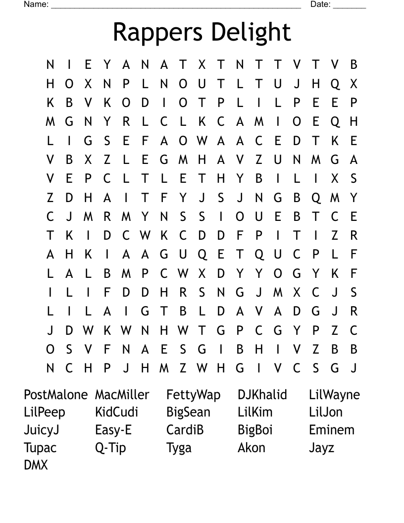 Rappers Delight Word Search WordMint