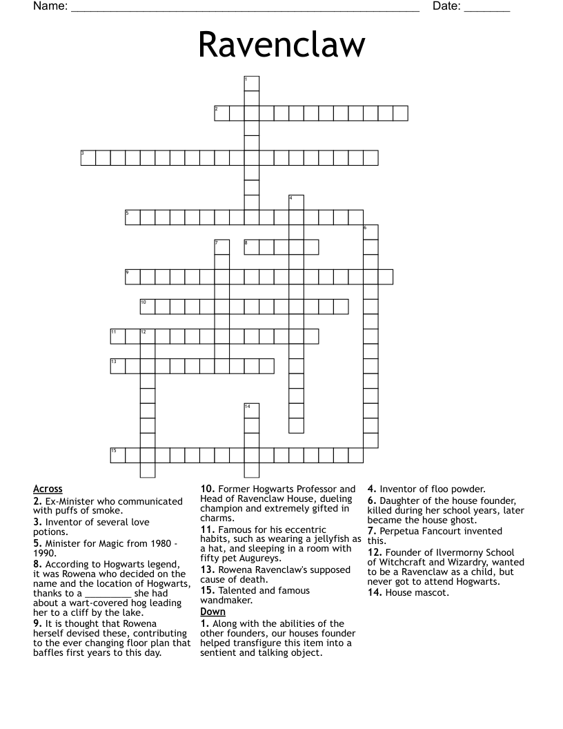 Ravenclaw Crossword WordMint