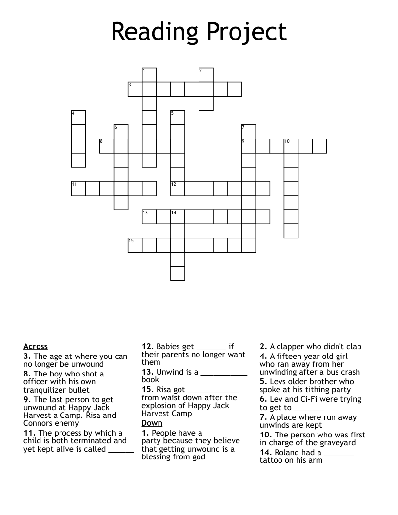 Reading Project Crossword WordMint