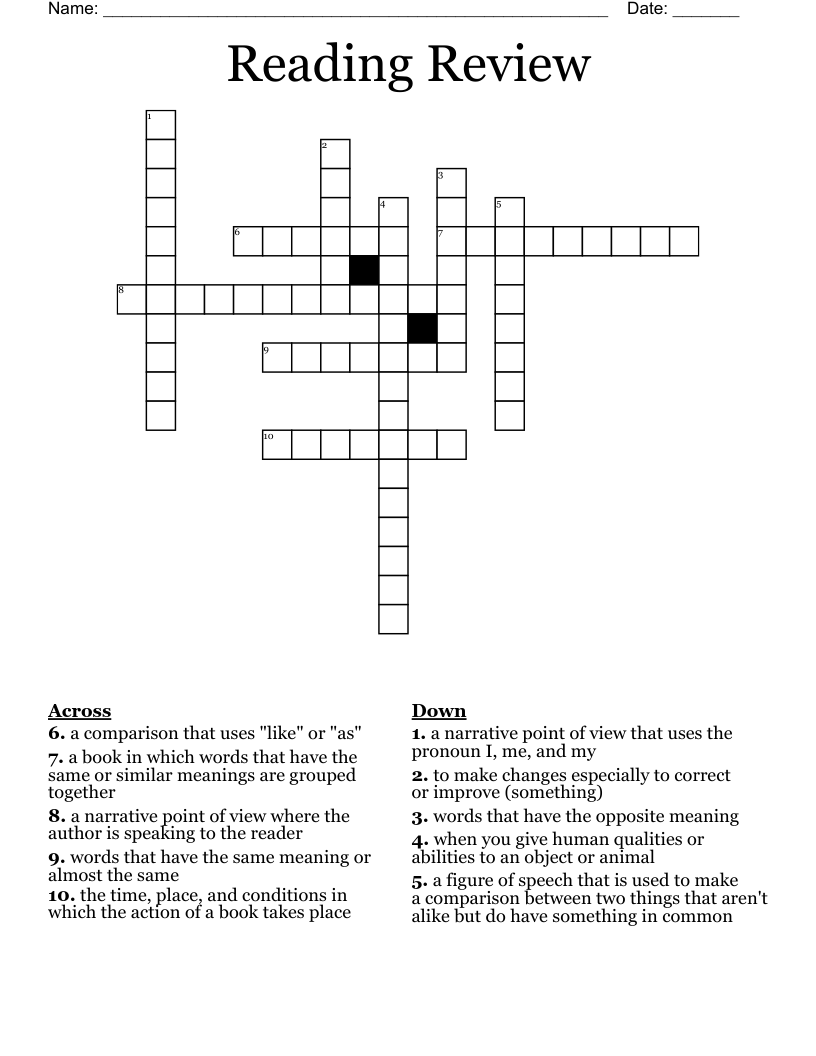 Reading Review Crossword WordMint