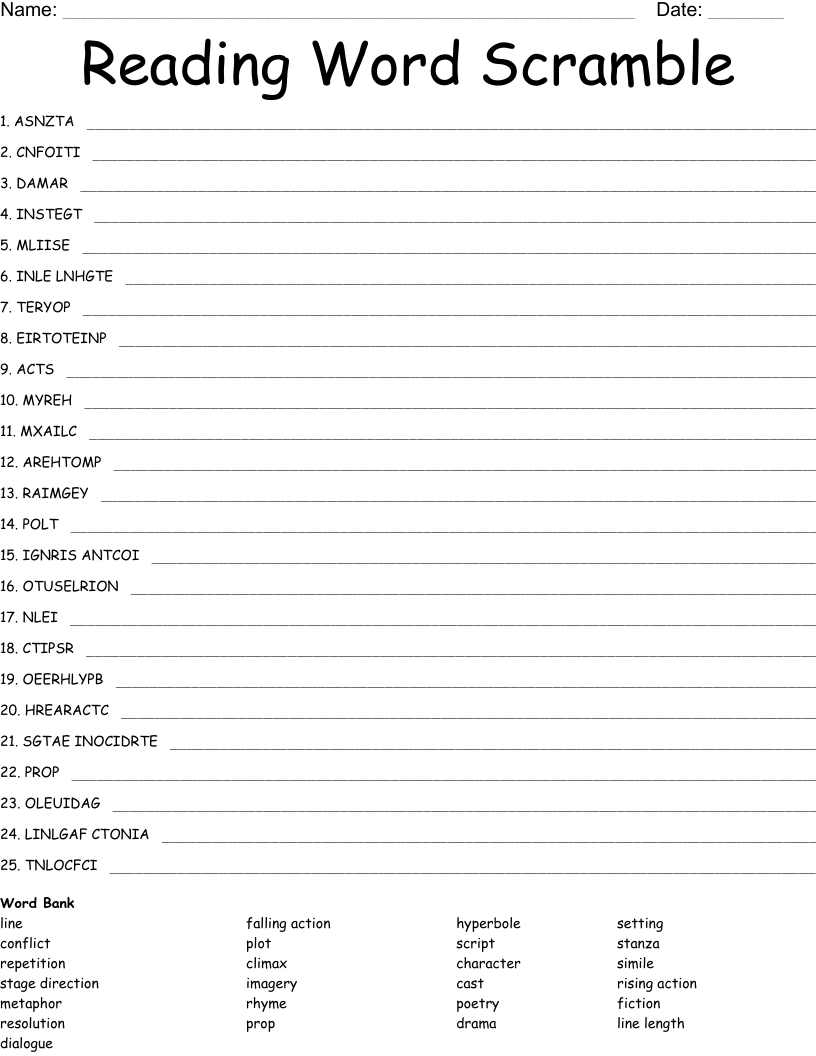Reading Word Scramble - WordMint