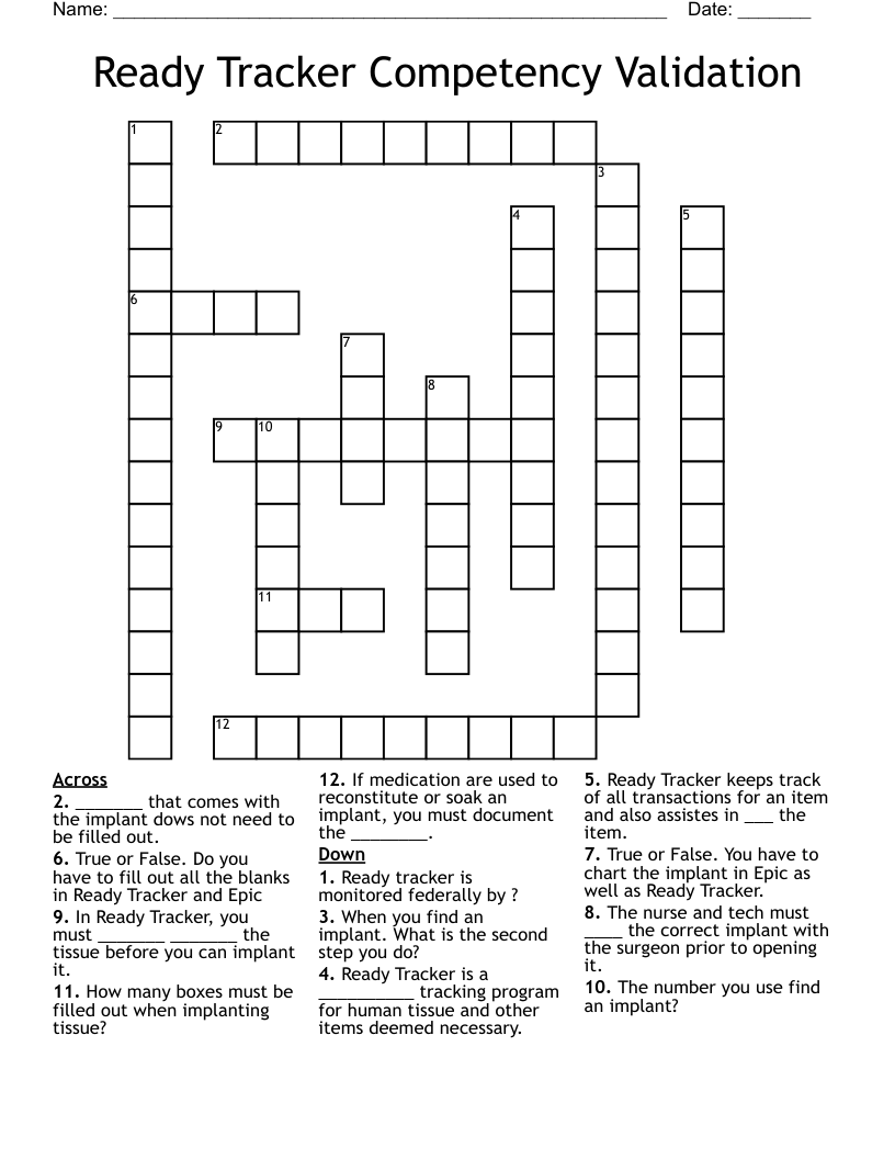 Ready Tracker Competency Validation Crossword WordMint