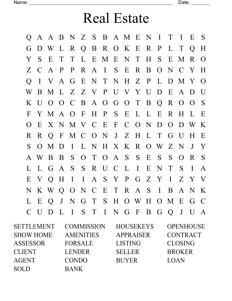 Real Estate Terms Word Search WordMint
