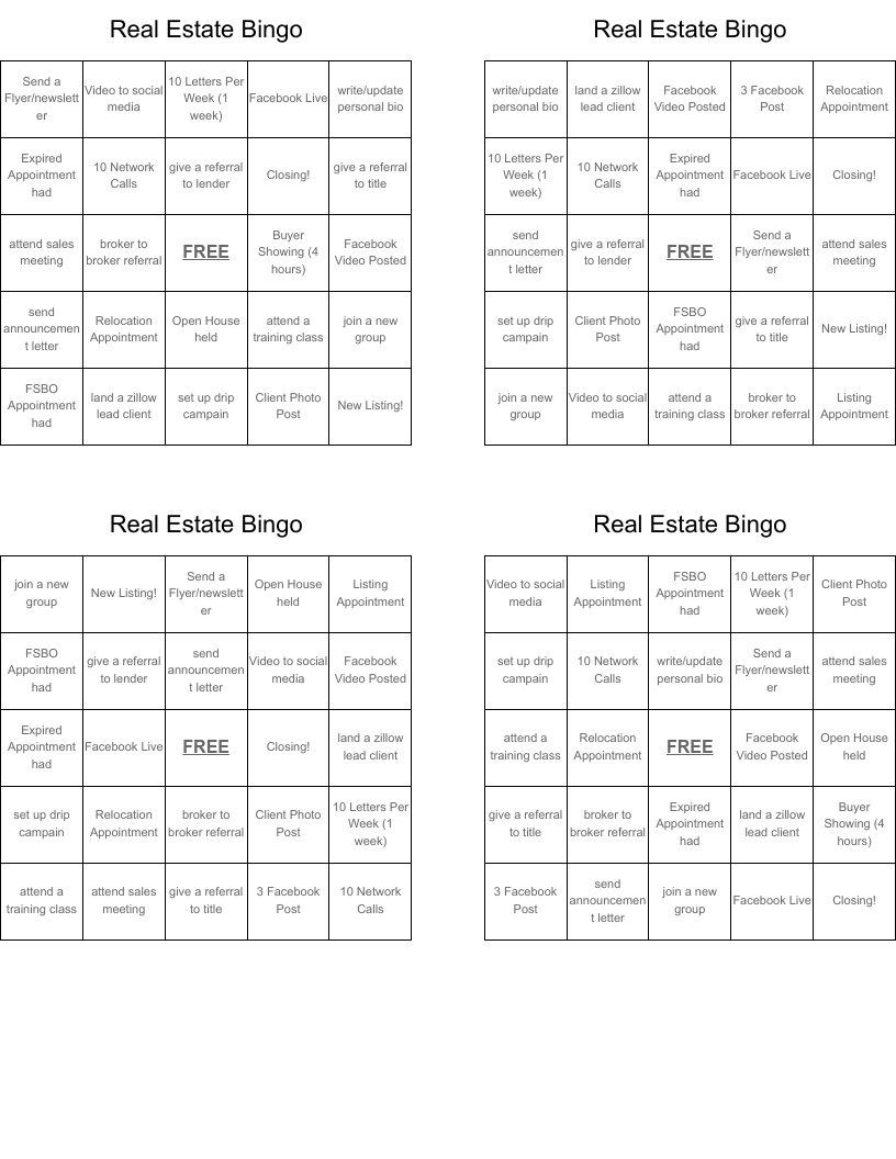 Real Estate Bingo WordMint