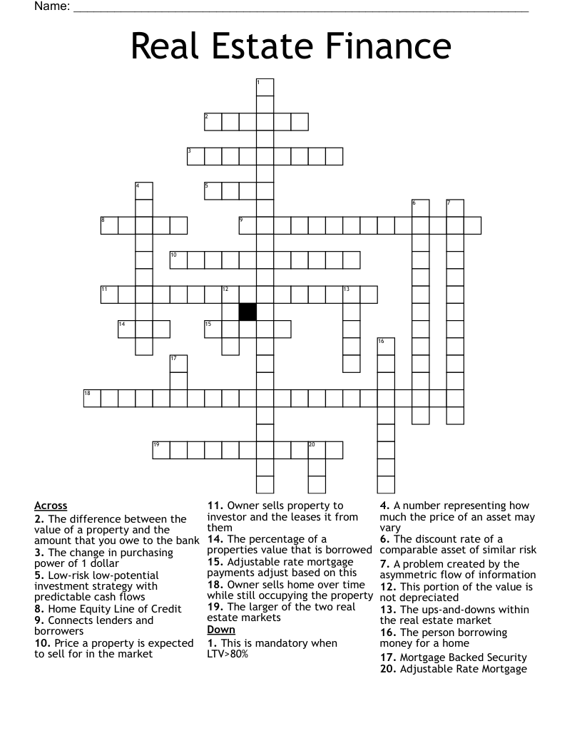 Real Estate Finance Crossword WordMint