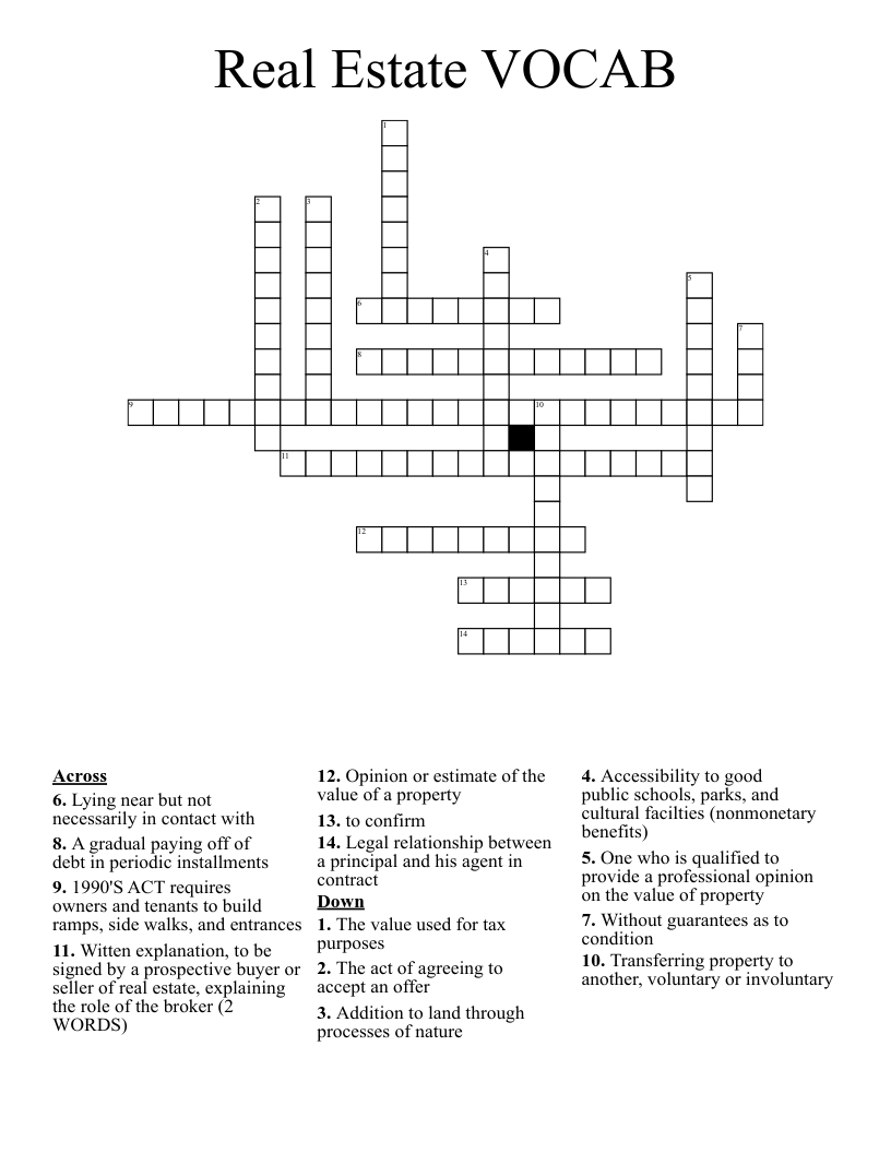 Real Estate VOCAB Crossword WordMint