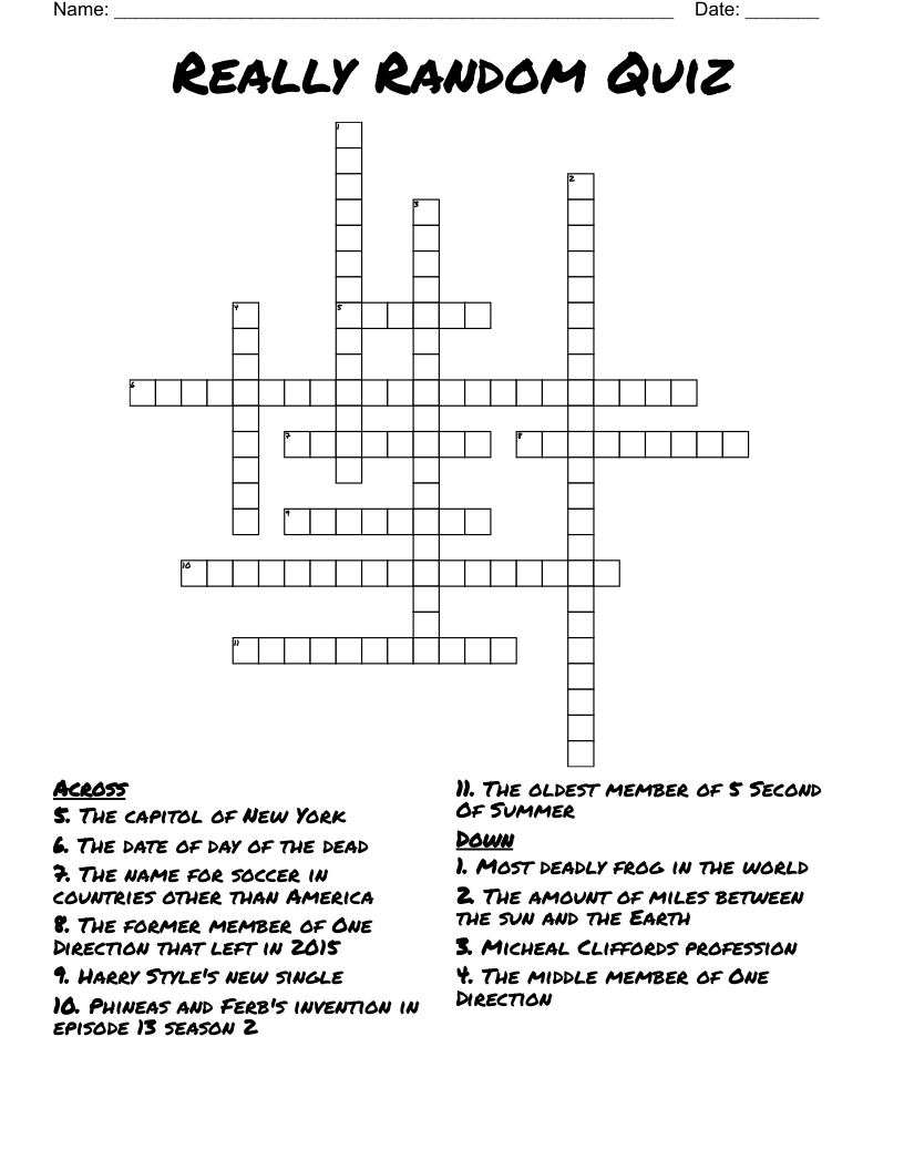Really Random Quiz Crossword WordMint