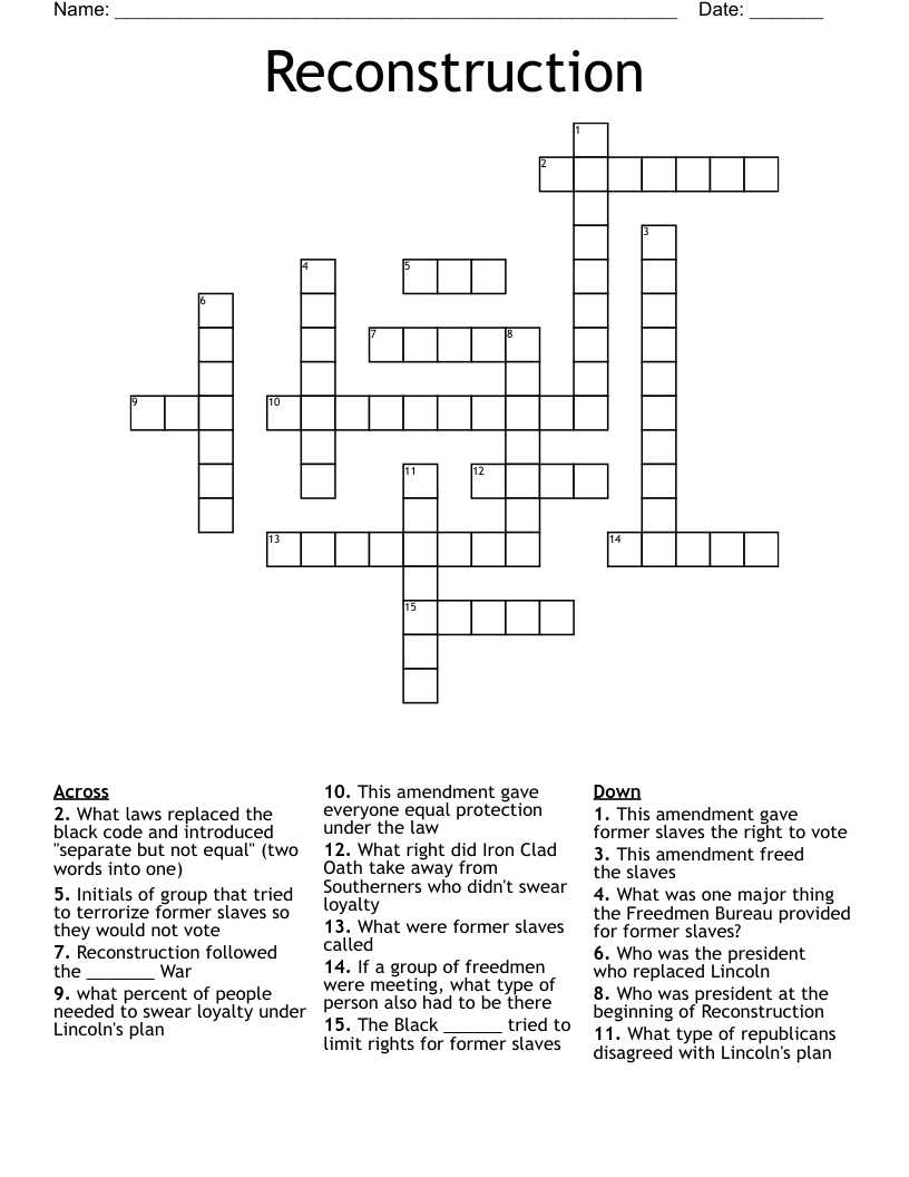 Reconstruction Crossword WordMint
