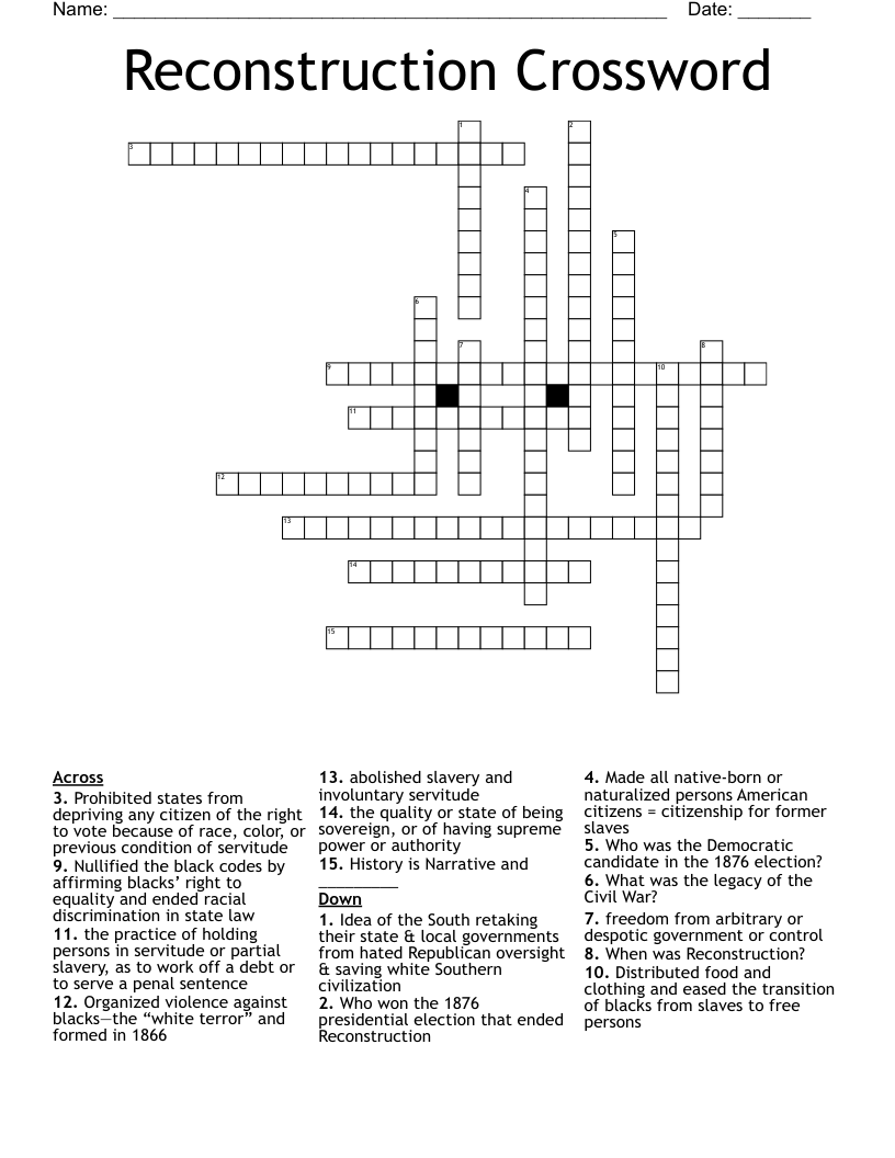 Reconstruction Period Crossword WordMint