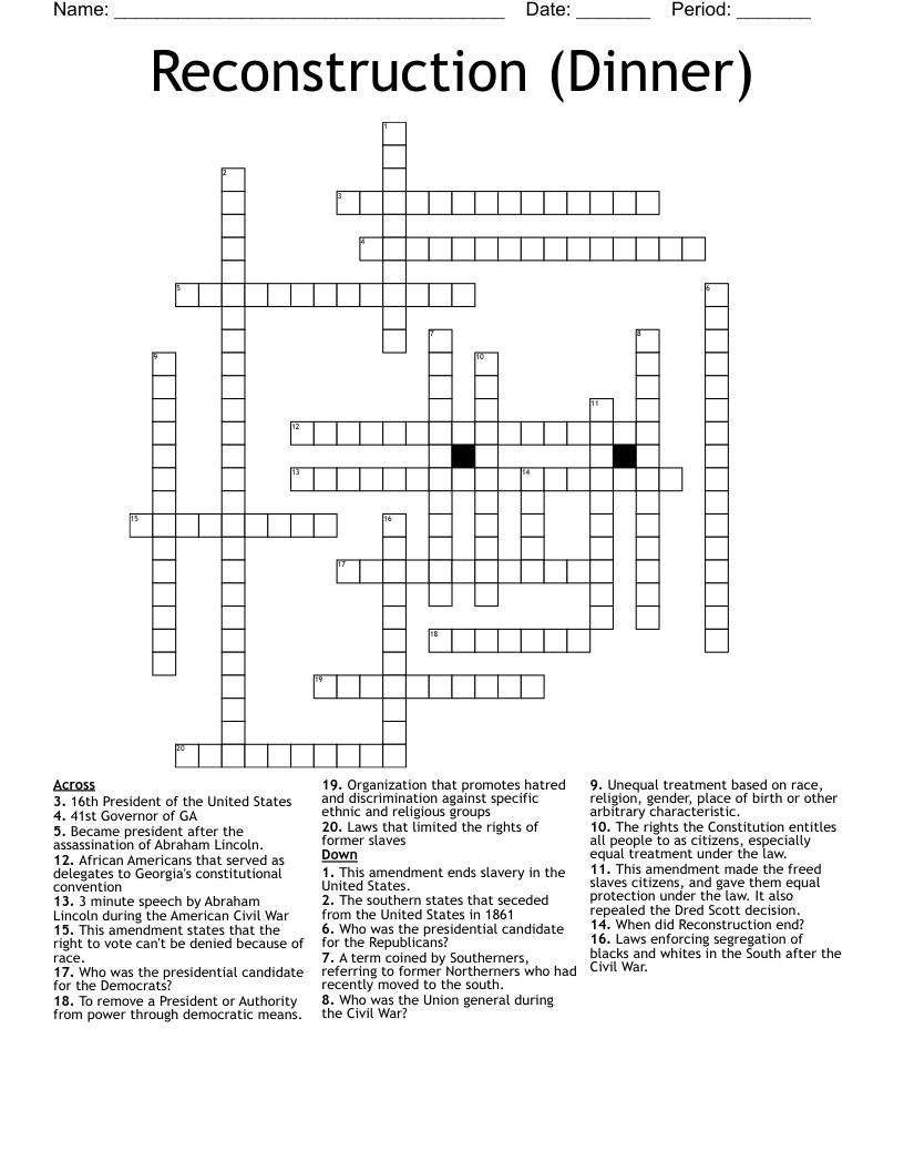 Reconstruction (Dinner) Crossword WordMint
