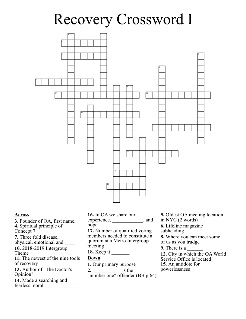 Recovery Crossword I WordMint