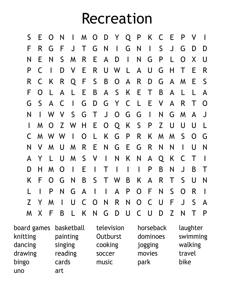 Recreation Word Search WordMint