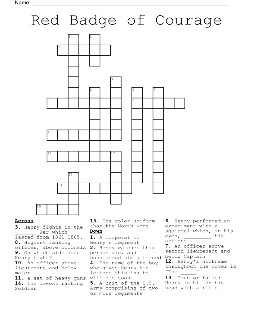 the red badge of courage Word Search WordMint