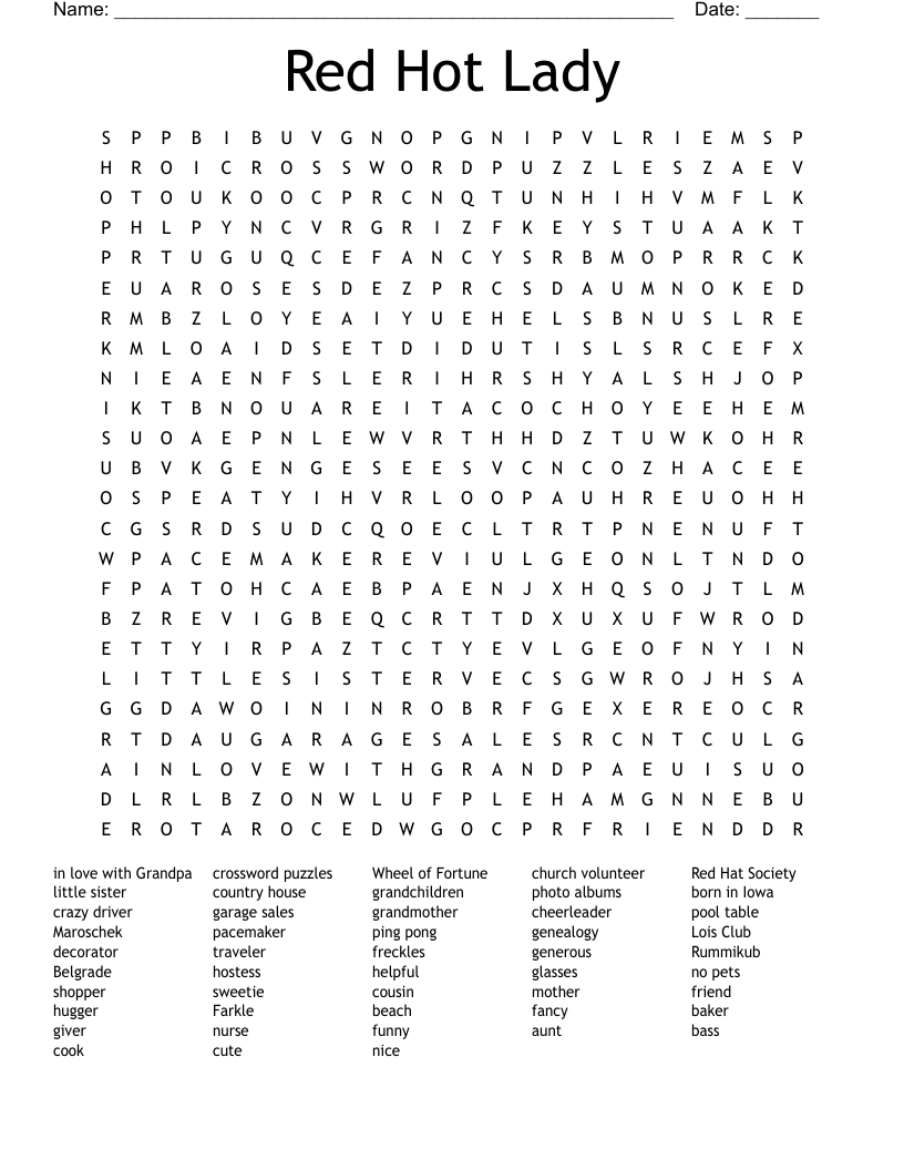 Red Hot Lady Word Search WordMint