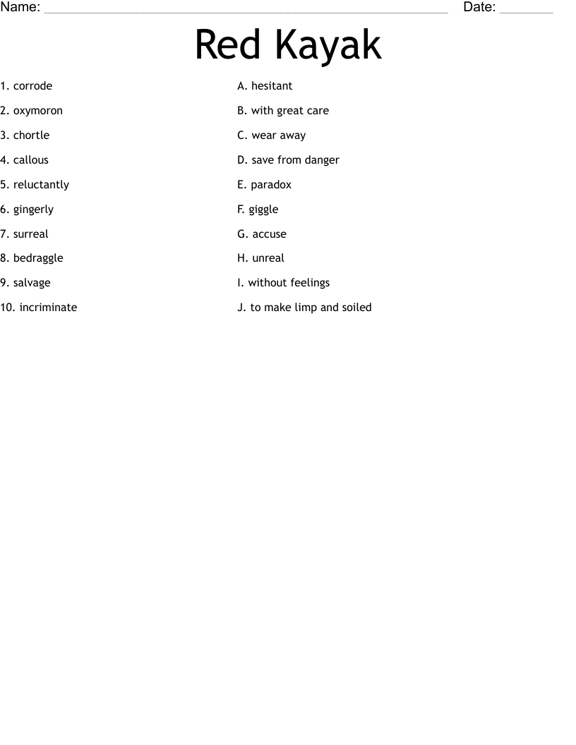 Red Kayak Worksheet WordMint