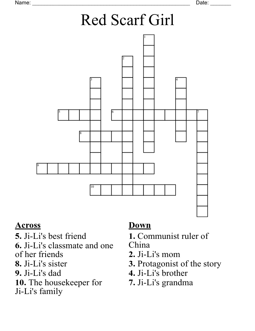 Red Scarf Girl Crossword WordMint