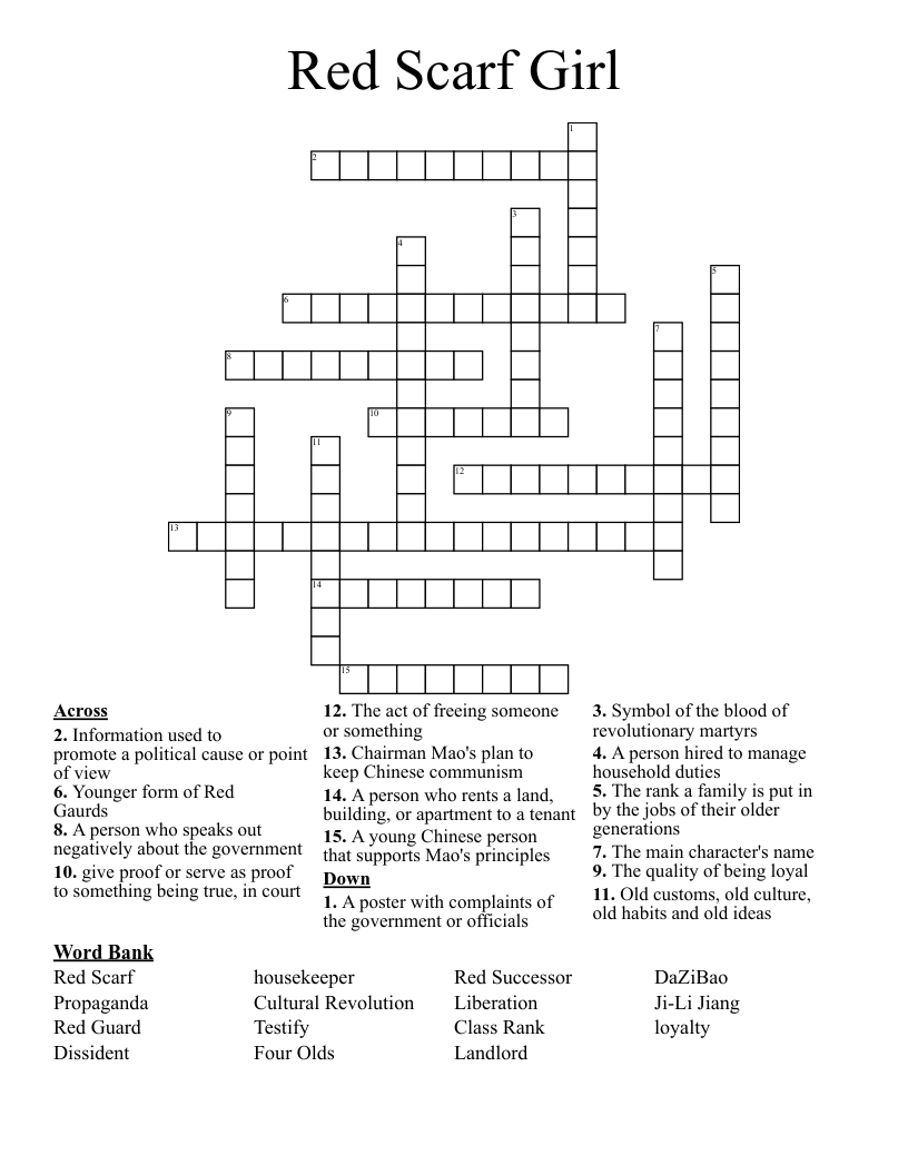 Red Scarf Girl Crossword WordMint