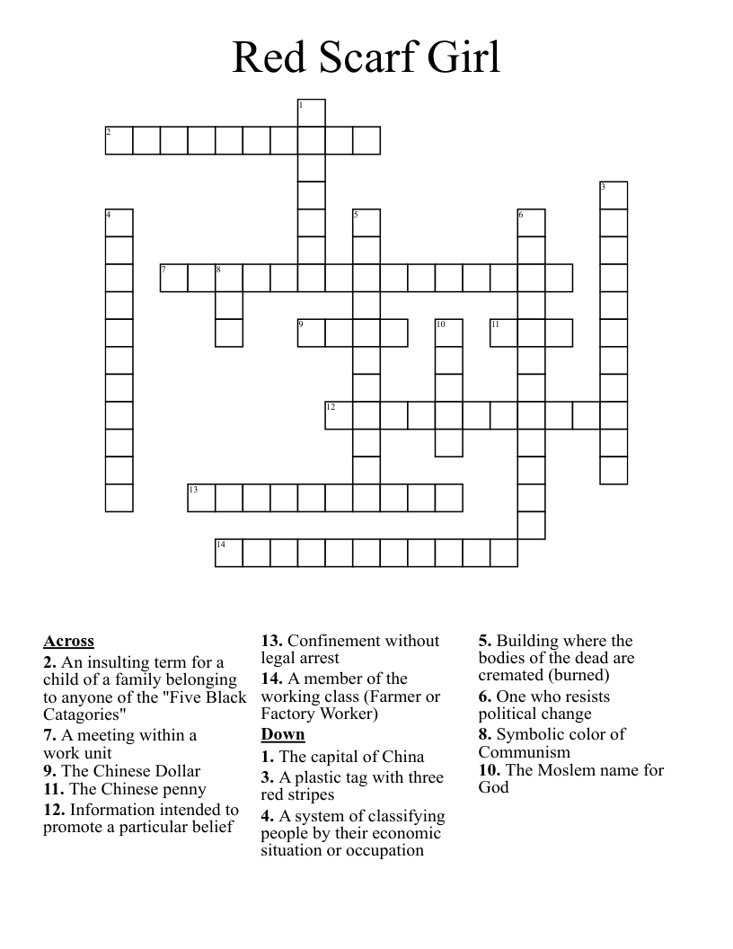 Red Scarf Girl Crossword WordMint