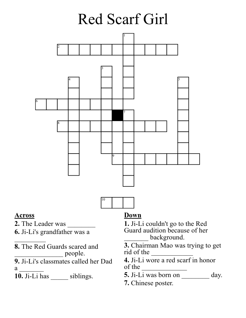 Red Scarf Girl Crossword WordMint