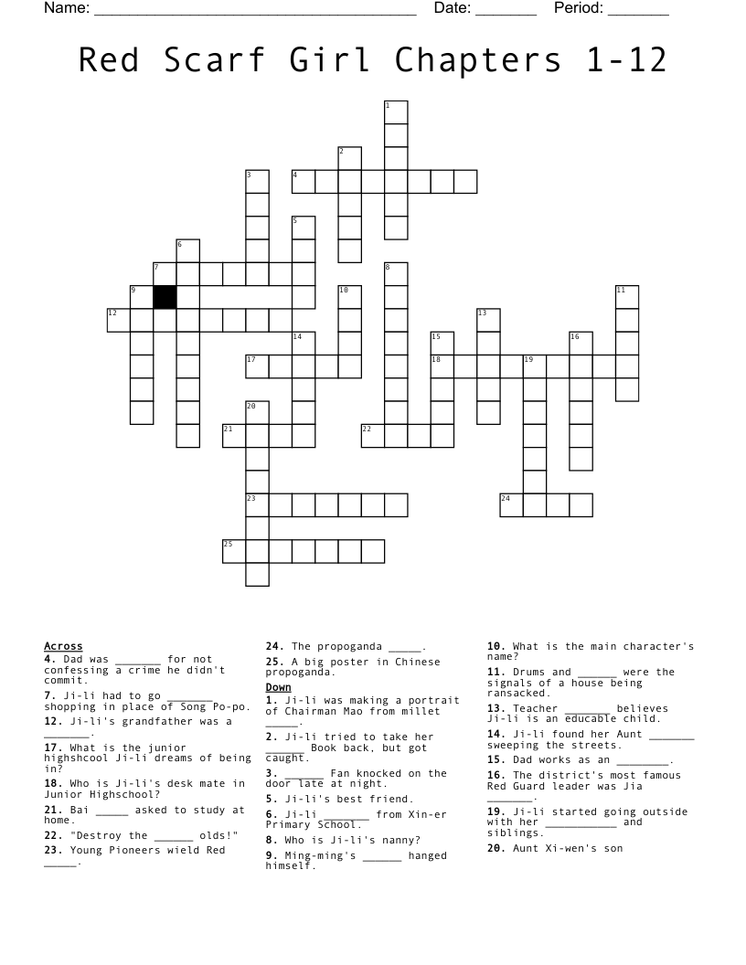Red Scarf Girl Chapters 112 Crossword WordMint