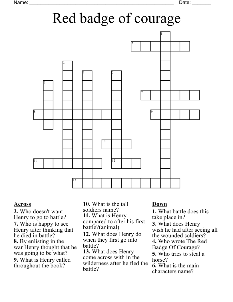 Red badge of courage Crossword WordMint