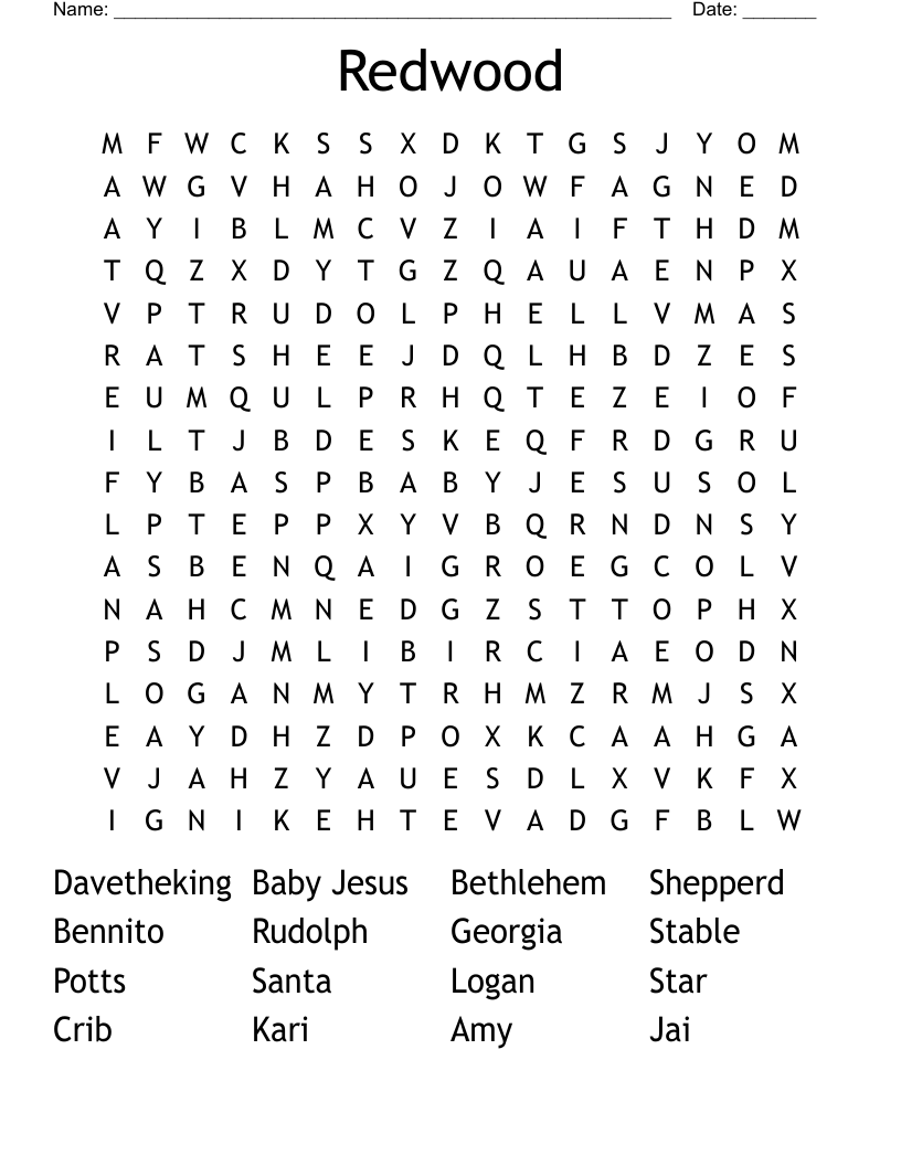 Redwood Word Search WordMint