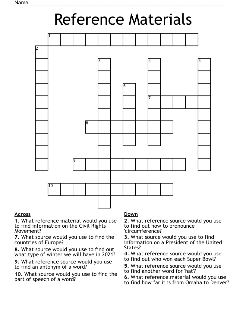 Reference Materials Crossword - WordMint