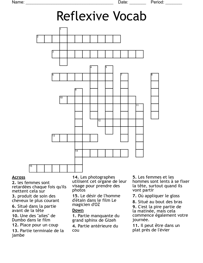 Le Parties Du Corps Crossword WordMint, 51 OFF