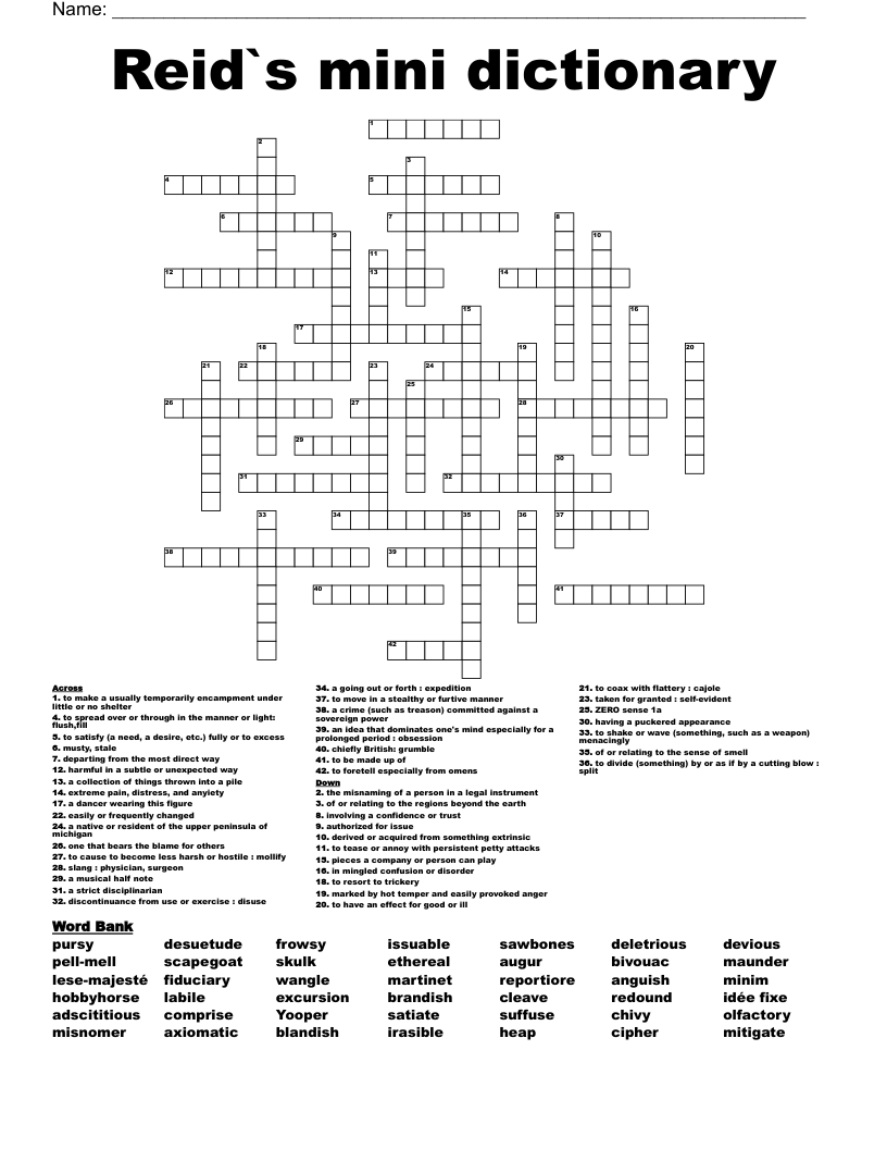 Reid`s mini dictionary Crossword WordMint