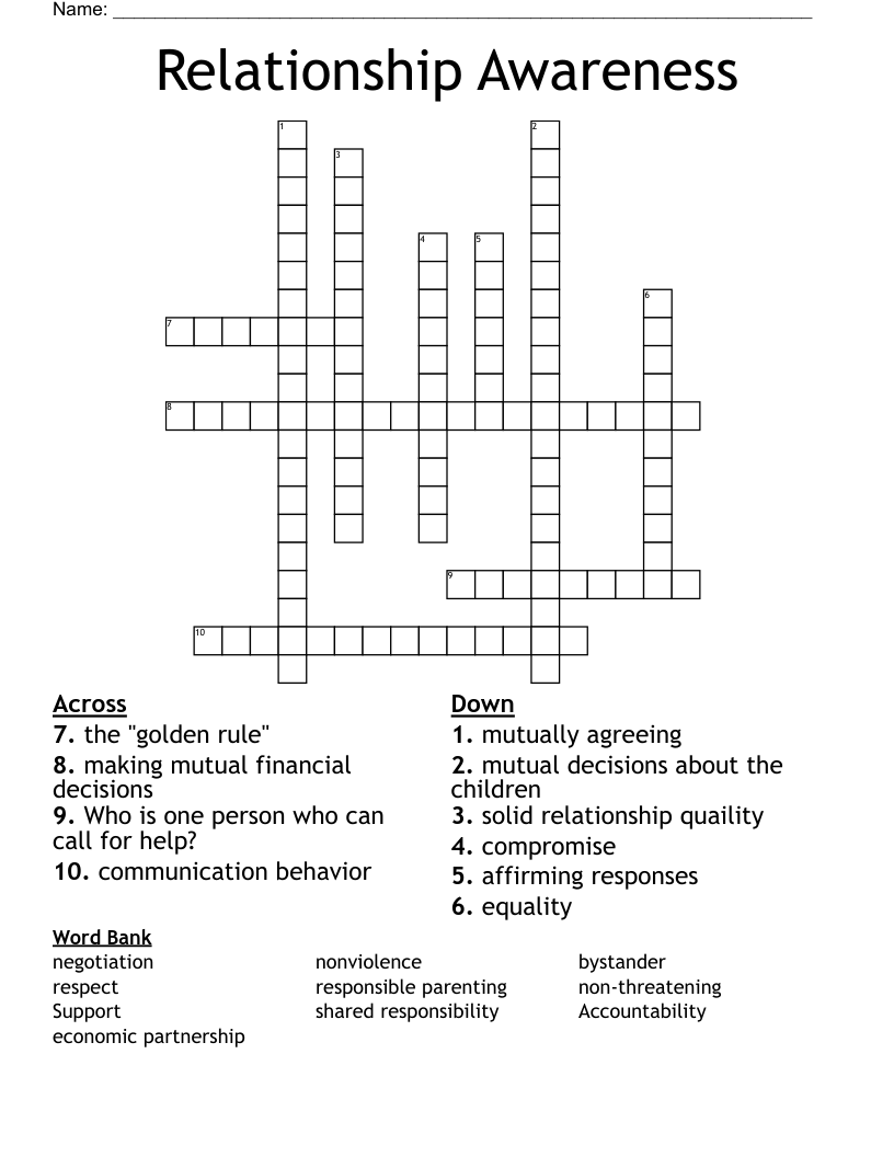 Relationship Awareness Crossword WordMint