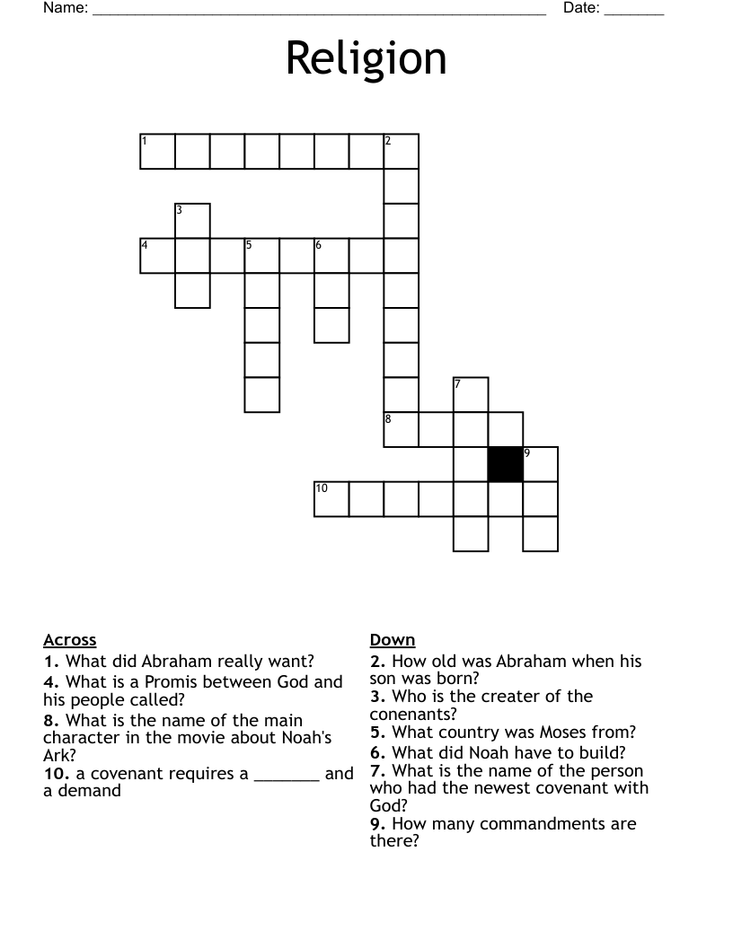 Religion Crossword WordMint