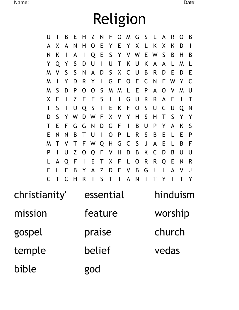 Religion Word Search WordMint