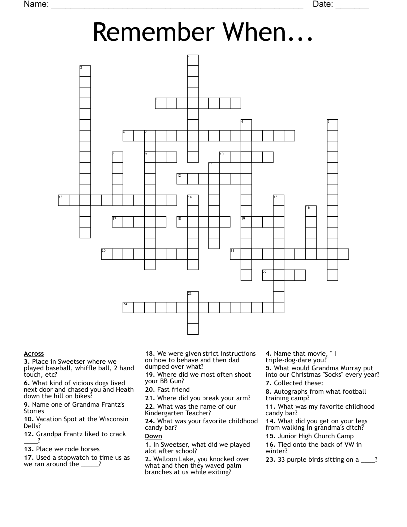 Remember When... Crossword WordMint