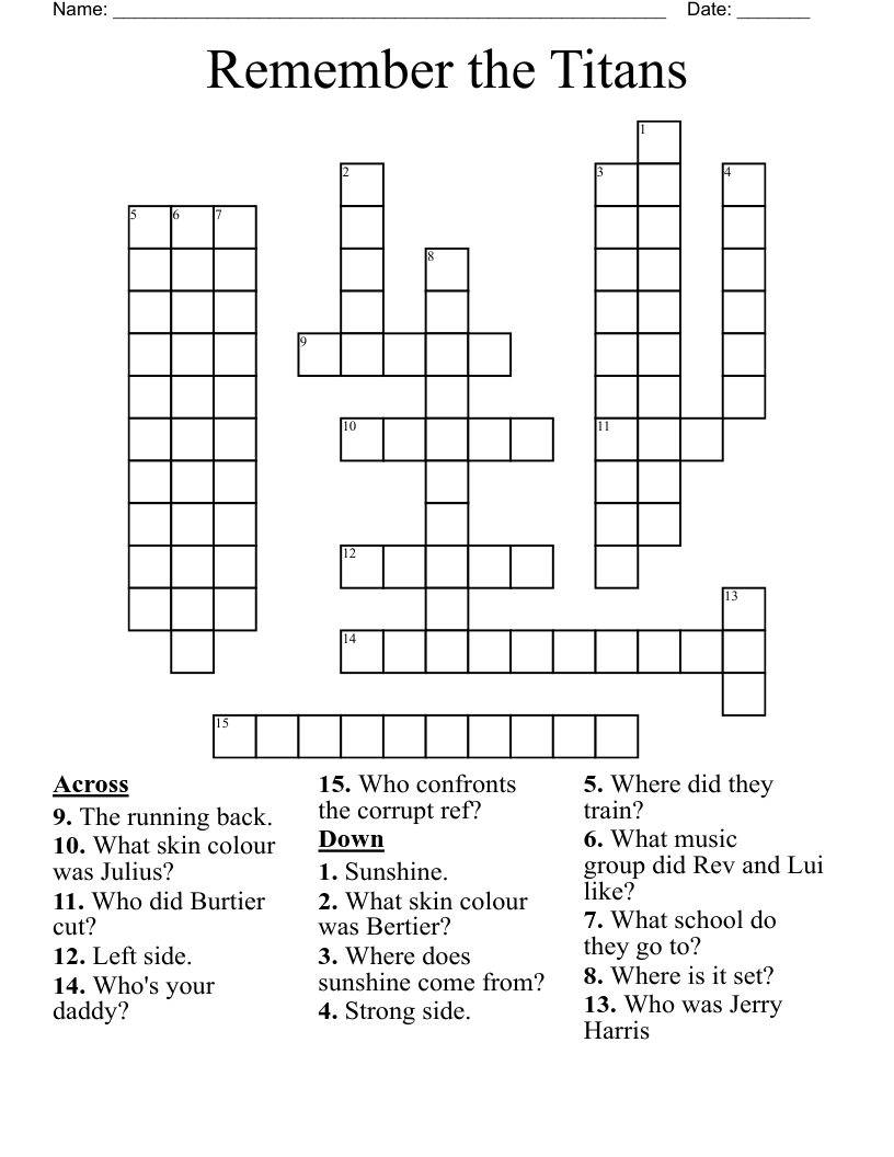 Remember the Titans Crossword WordMint
