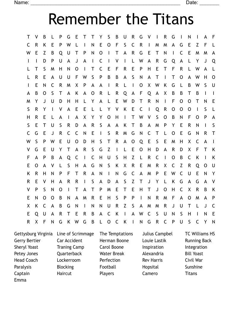 Remember the Titans Crossword WordMint