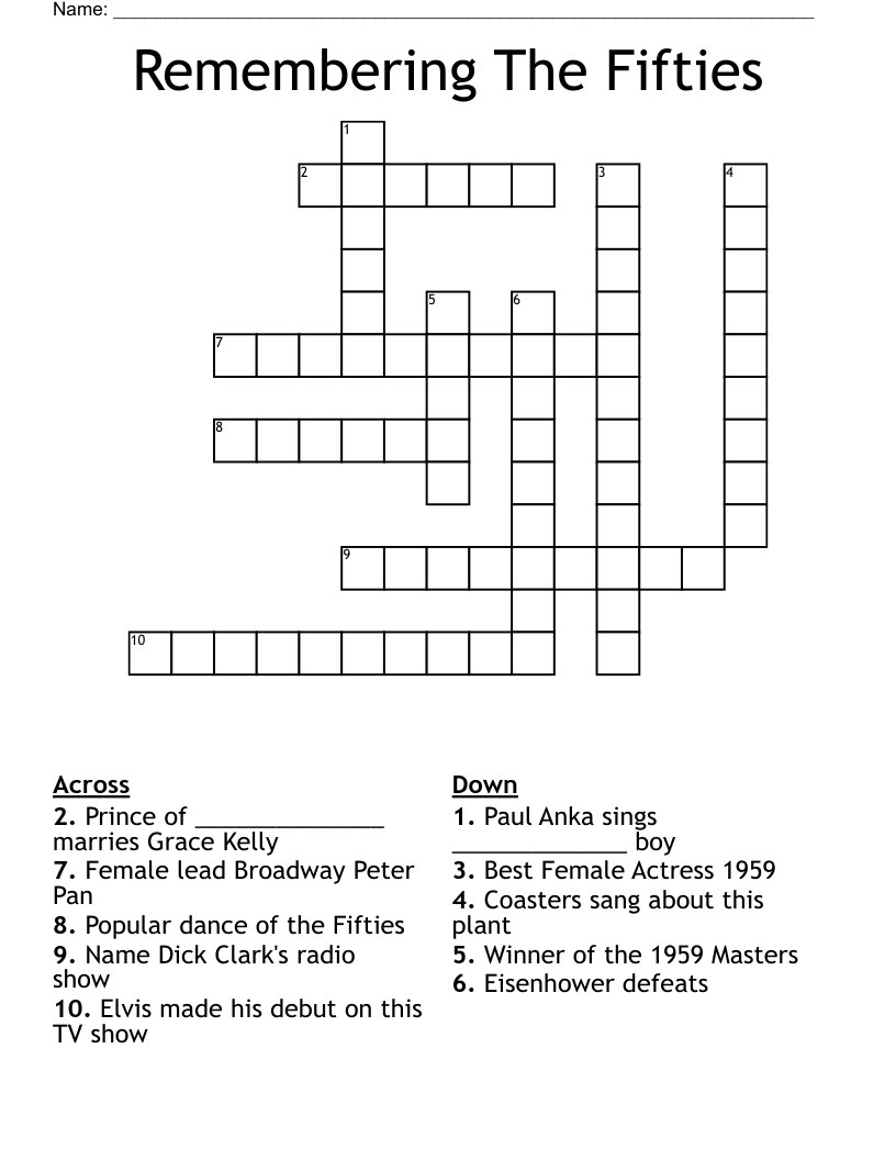 Remembering The Fifties Crossword WordMint