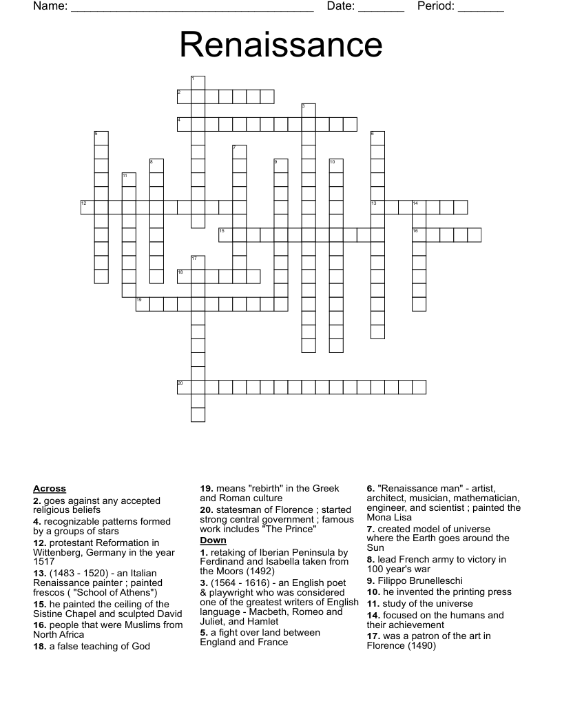 Renaissance Crossword WordMint