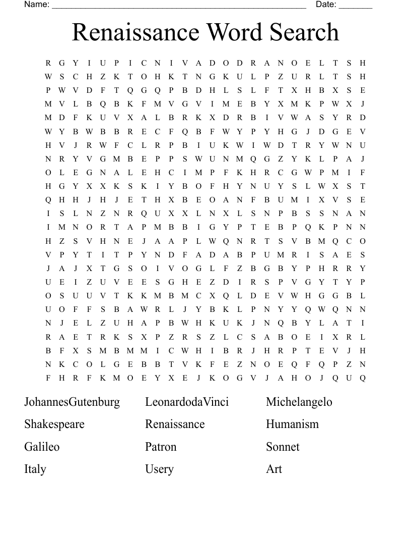 Renaissance Word Search - WordMint