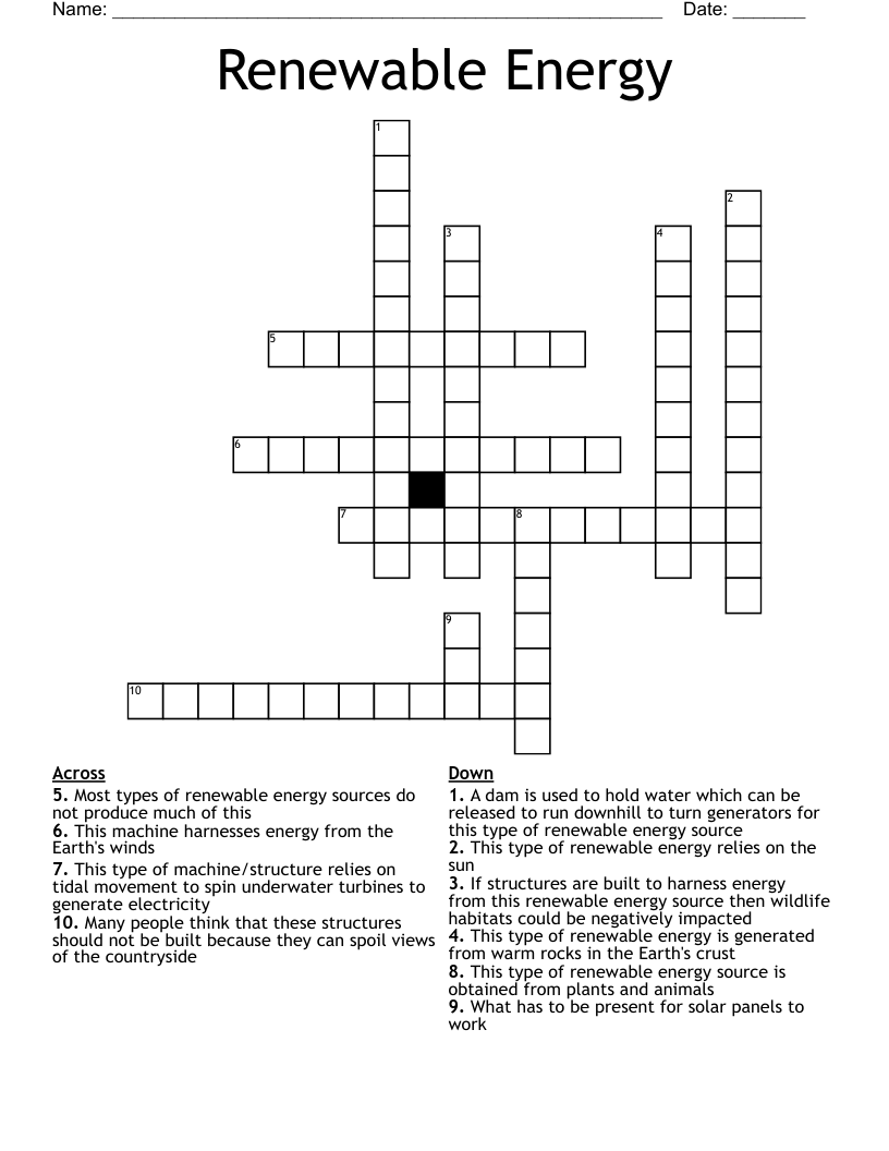 Renewable Energy Crossword WordMint