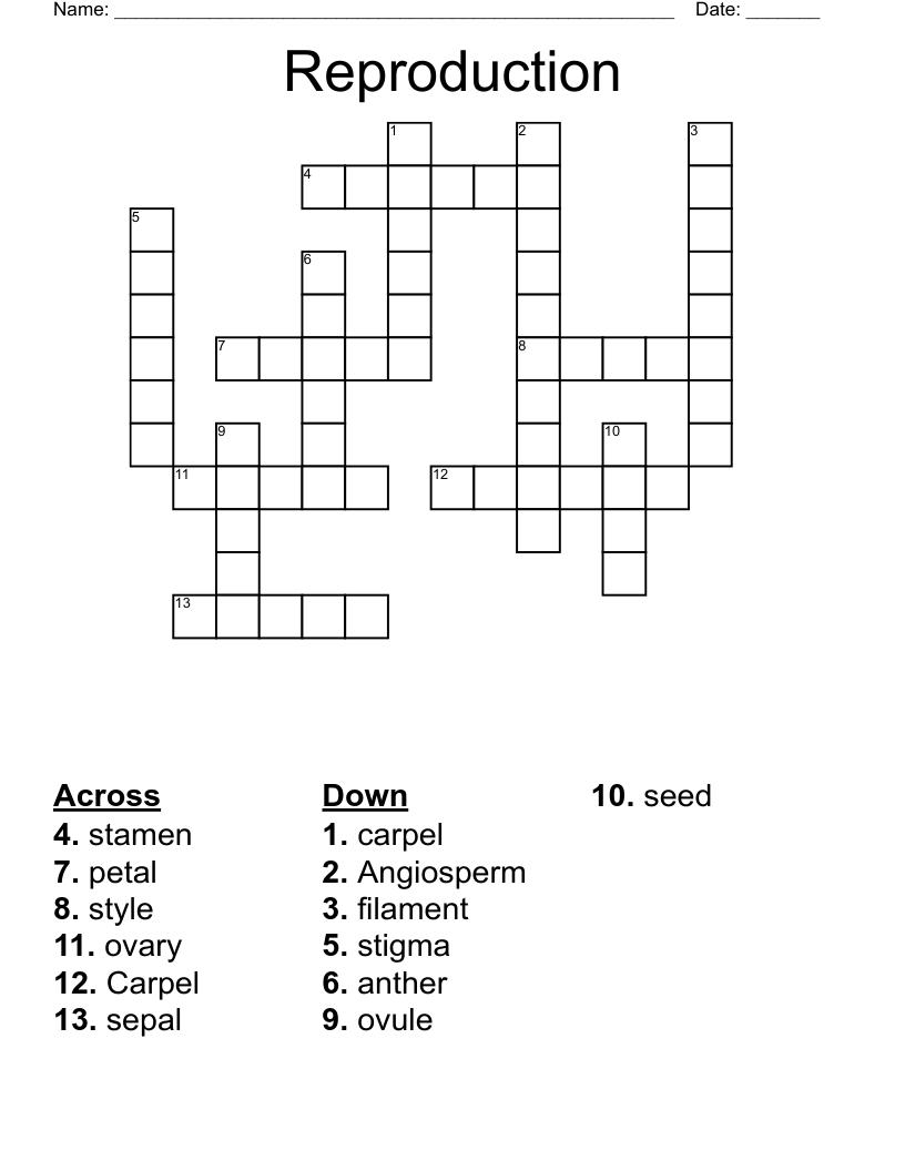 Plant Reproduction Word Search WordMint