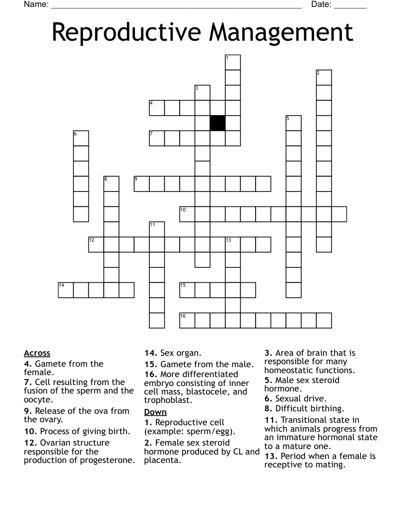 Reproductive Management Crossword WordMint