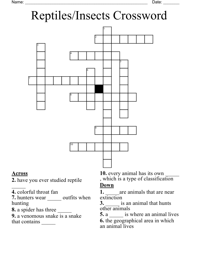 Reptiles/Insects Crossword - WordMint