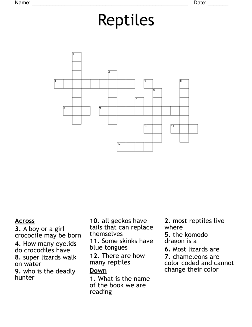 Reptiles Crossword WordMint