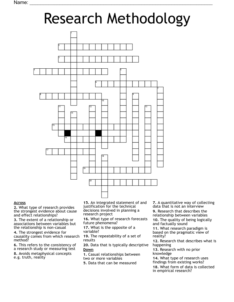Research Methodology Crossword - WordMint