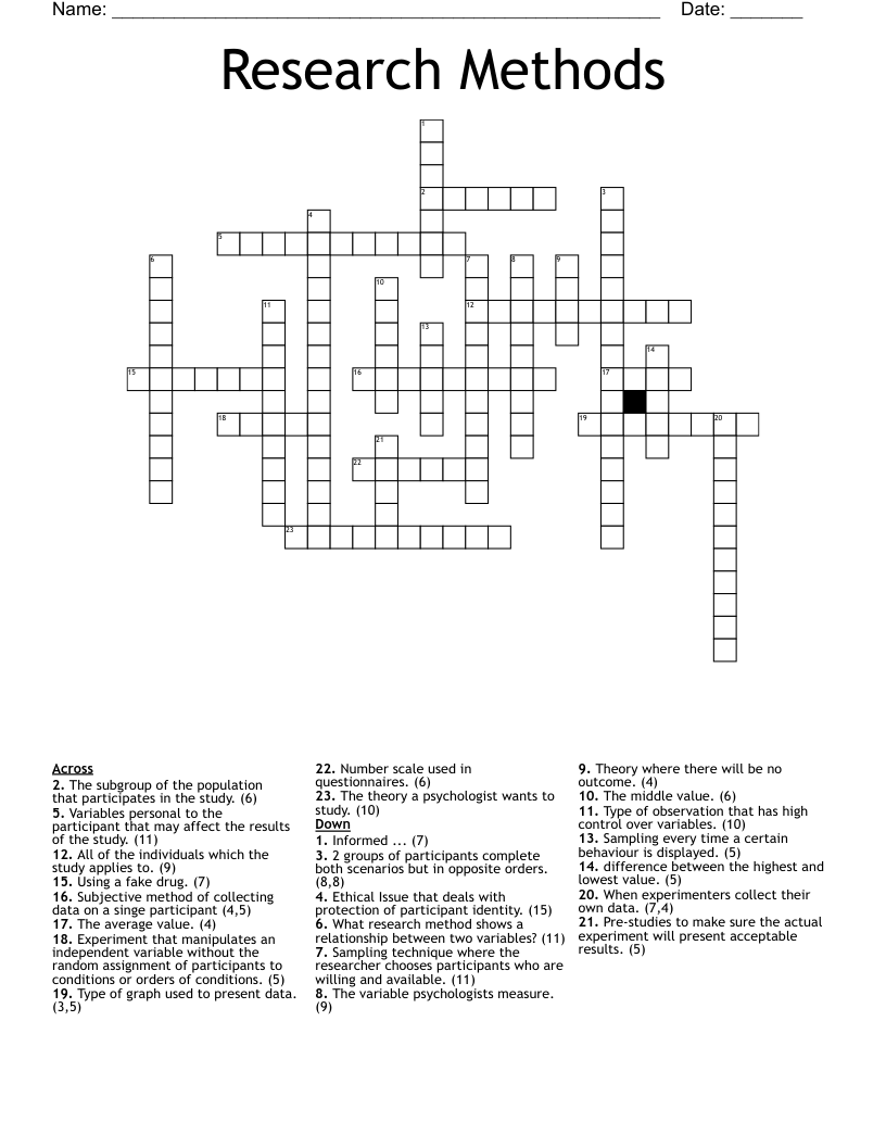 Research Methods Crossword WordMint