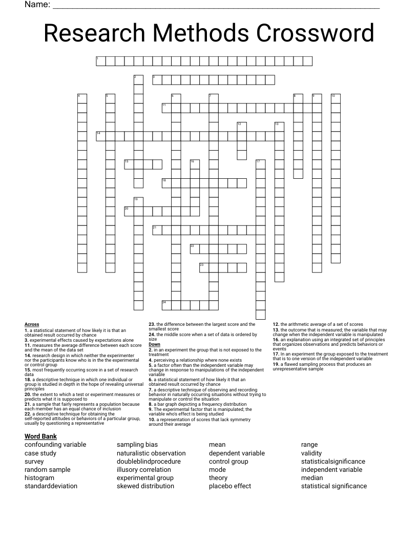 Research Methods Crossword WordMint