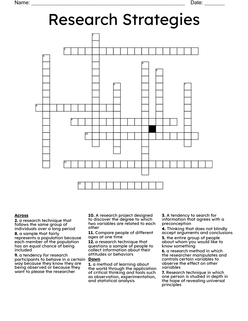 Research Strategies Crossword - WordMint